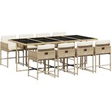 vidaXL 9-dijelni vrtni blagovaonski set od poliratana s jastucima bež | shoptok.hr