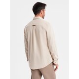 Ombre Men's linen shirt with classic collar and pockets REGULAR FIT - cream | shoptok.hr