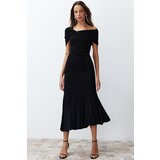 Trendyol Black Asymmetric Collar Knitted Elegant Evening Dress cene