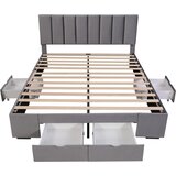 Lumor Oblazinjena postelja za odrasle iz žameta 160x200 cm – s 4 predali + nastavljivo vzglavje – siva, (22151278) | Shoptok.si