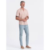 Ombre Men's short sleeve shirt with Cuban collar - light brown | Shoptok.si
