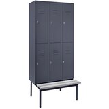 Wolf Polvisoka garderobna omara z ogrodjem s klopjo, 300 mm, 6 predelkov, polna stena, modro siva | Shoptok.si