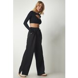  Women's Black Pleated Slit Tracksuit Pants | shoptok.hr
