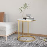 vidaXL Stranska mizica zlata in bel marmor 45 cm kaljeno steklo | Shoptok.si