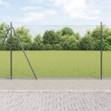 vidaXL Verižna ograja z 7 stebri s flanšami 1.6x10 m Galvanizirano jeklo | Shoptok.si