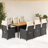  3-dijelni vrtni blagovaonski set s jastucima od poliratana crni Crna 90 cm table length | shoptok.hr