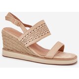 Boto Ladies Perforated Wedge Sandals With Braiding Beige Zolira | shoptok.hr