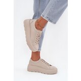 EVENTO Leather Sneakers on a Thick Platform Beige Sylvessa | shoptok.hr