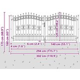 vidaXL Kapija s vrhom u obliku koplja Siva 305 x 125 cm Čelik | shoptok.hr