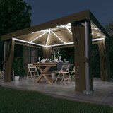 vidaXL paviljon z zaveso in led lučkami 4x3 m taupe | Shoptok.si