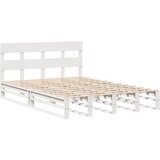 vidaXL Posteljni okvir z vzglavjem bel 140x200 cm trdna borovina, (21273506) | Shoptok.si