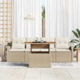 vidaXL 5-delni vrtni set s blazinami bež poli ratan | Shoptok.si