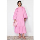 Trendyol Pink Balloon Sleeve Skirt Layered Cotton Woven Dress Cene