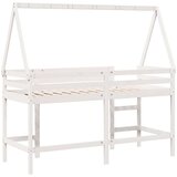  Krevet na kat s ljestvama i krovom bijeli 90x190 cm od borovine | shoptok.hr