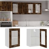 vidaXL Steklena viseča omarica dimljeni hrast 40x31x60 cm inežnir. les | Shoptok.si
