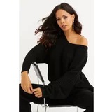 Cool & Sexy Women's Black V Neck Loose Oversize Knitwear Tunic