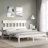 vidaXL Posteljni okvir z vzglavjem bel 160x200 cm trden les Cene