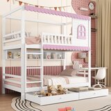Möbrio Lesena pograd - 90x200 cm - z 2 predaloma in policami - bela in roza, (22060378) | Shoptok.si