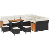 vidaXL 13-komadni vrtni sofa set s jastučićima crna poly rattan akacija, 4-komadni vrtni blagovaonski set s jastučićima crna poly rattan akacija Cijene