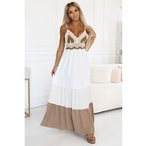 numoco basic 612-1 Long beige and white strapless dress with crochet top - boho | Shoptok.si