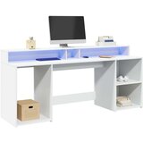 vidaXL Pisalna miza z LED lučkami bela 200x55x91 cm inženirski les | Shoptok.si