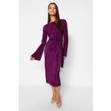 Trendyol Purple Premium Pleat Fabric A-Line Midi Knitted Dress with Flare Sleeves Detail | Shoptok.si