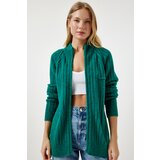  Women's Dark Green Zippered Knitwear Cardigan | shoptok.hr