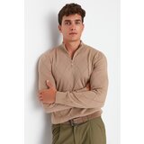 Trendyol Camel Men Slim Fit Half Turtleneck Zipper Collar Smart Knitwear Sweater Cene