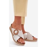 Inblu Wedge Sandals For Women With Decorative Buckle Light Beige | ePonuda.com