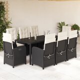  9-dijelni vrtni blagovaonski set s jastucima crni od poliratana Crna 190 cm table length | shoptok.hr