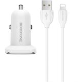  AUTO PUNJAČ BOROFONE BZ12 TRAJNO NAPAJANJE – 2XUSB – 2,4A SA USB NA LIGHTNING KABLOM BIJELI | Eponuda.ba