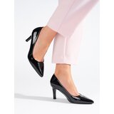 SHELOVET classic women's heeled pumps black lacquered Cene