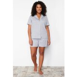 Trendyol Curve Gray Shirt Collar Short Knitted Pajamas Set Cene