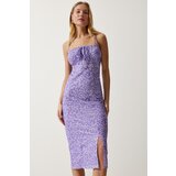 Happiness İstanbul Women's Vivid Lilac White Floral Slit Summer Knitted Dress cene