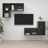The Living Store Stenska TV omarica 4 kosi visok sijaj siva iverna plošča - TV Omarica, (21374397) Cene