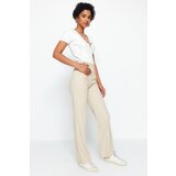 Trendyol Mink Straight Weave High Waist Rib Stitched Trousers Cene