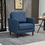 HOMCOM Moderni fotelj iz tkanine z učinkom lanu za dnevno sobo in spalnico, lesen okvir in debelo oblazinjenje, 76x70x87 cm, modra barva, (20710902) | Shoptok.si