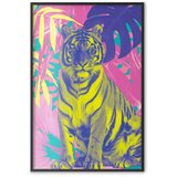  Plakat - Colorful Tiger - intense colors of a tiger surrounded by tropical plants 60x90 Crni okvir | shoptok.hr