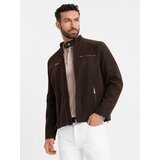 Ombre Men's retro biker jacket with stand-up collar - brown | shoptok.hr