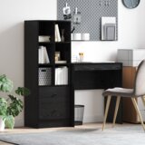 vidaXL pisalna miza s shranjevanjem črn hrast inženirski les | Shoptok.si