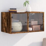 vidaXL Stenska omarica s steklenimi vrati dimljen hrast 68,5x37x35 cm | Shoptok.si