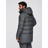 Ombre Men's long quilted jacket with hood - grey | Shoptok.si