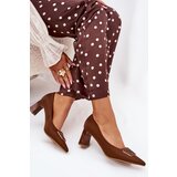 Boto Heels On A Block With Decorative Buckle Brown Seriva | Shoptok.si