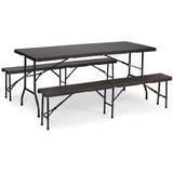 catering stol 180 cm + 2 klupe - smeđi rattan