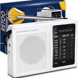  Retoo E848-1 prijenosni AM/FM radio – teleskopska antena, 3,5 mm priključak, baterijsko napajanje, bijeli | shoptok.hr