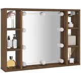 Ormarić s ogledalom LED boja smeđeg hrasta 76 x 15 x 55 cm | shoptok.hr