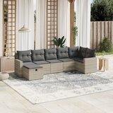 Maison Chic Seti vrtnega pohištva - Vrtna garnitura - Vrtni pohištvo set 7-delna z blazinami siv poli ratan, (21802013) | Shoptok.si