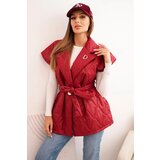 Kesi Włoski Women's quilted vest with a belt and wide collar burgundy Cijene