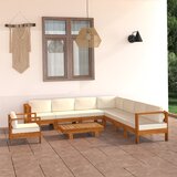 The Living Store Vrtna garnitura s kremno belimi blazinami 9-delna akacijev les - Vrtna Počivalna Garnitura, (21463752) | Shoptok.si