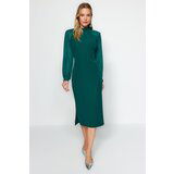 Trendyol Emerald Green Stand-Up Collar Sleeve Detailed Midi Woven Dress Cene